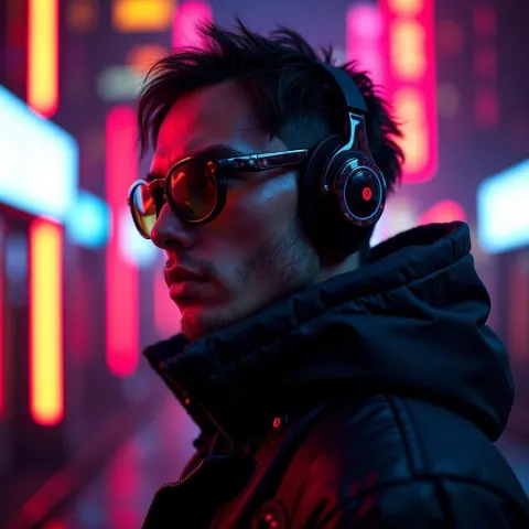 Handsome Cyberpunk Cyborg in Neon Chiaroscuro