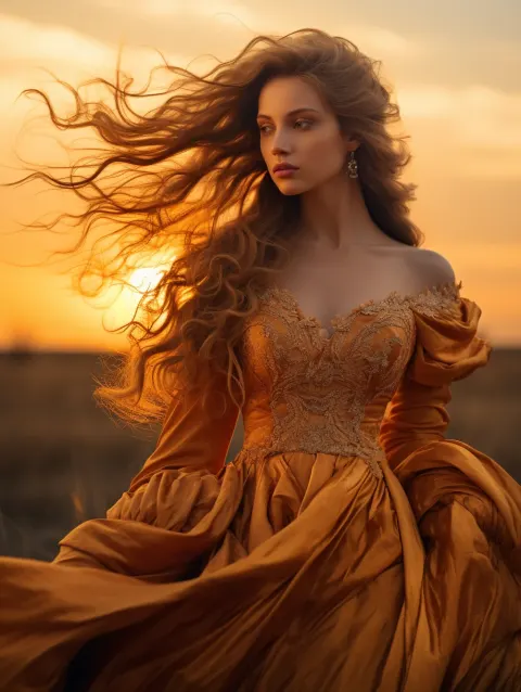 Woman Sunrise Sunset Gown