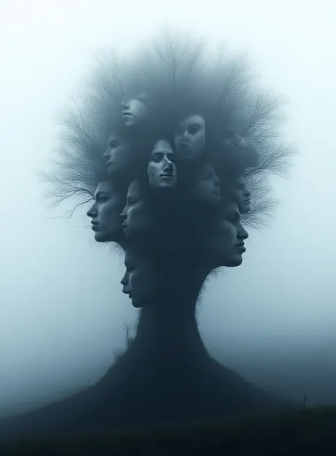 Tree Faces Mountain Surreal