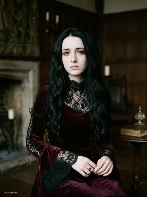 Woman Burgundy Velvet Mysterious