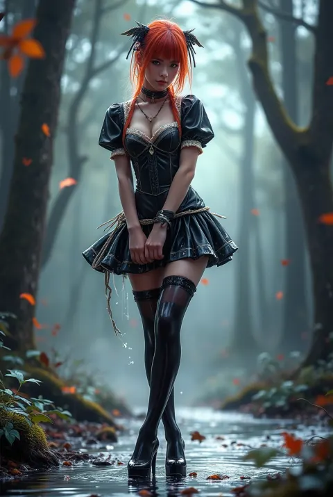 Redhead Woman Satin Stockings