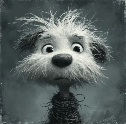 Dog Messy Hair Whimsical