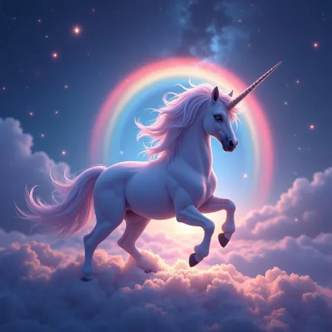 Celestial Unicorn Treading a Luminous Rainbow