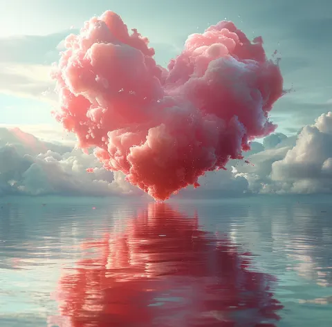 Red Heart Clouds Water
