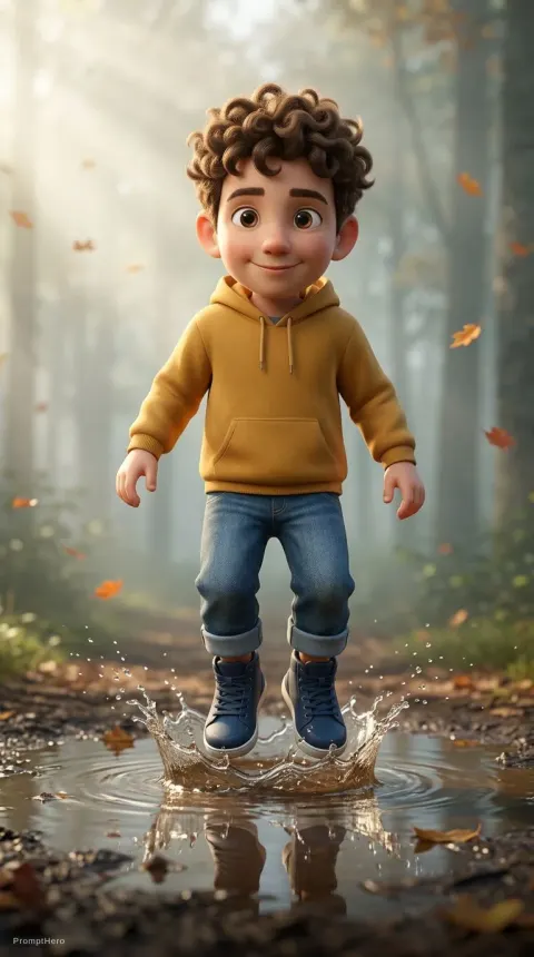 Boy Muddy Puddle Forest