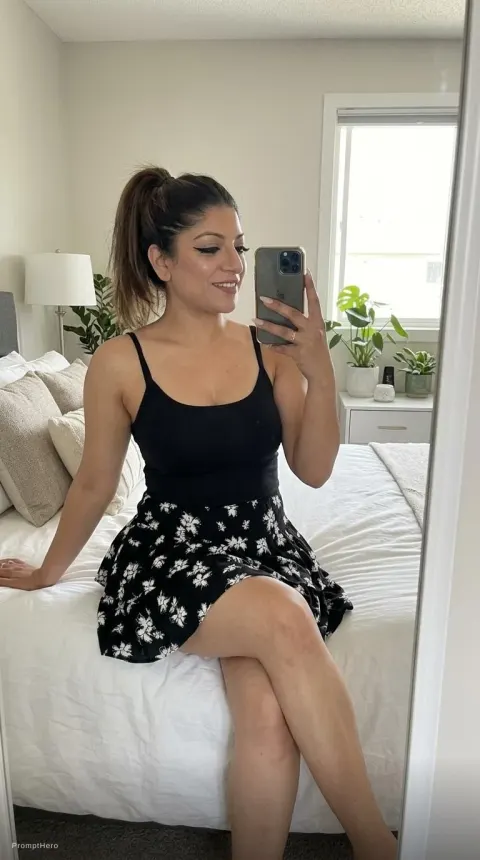 Woman Mirror Selfie Bed