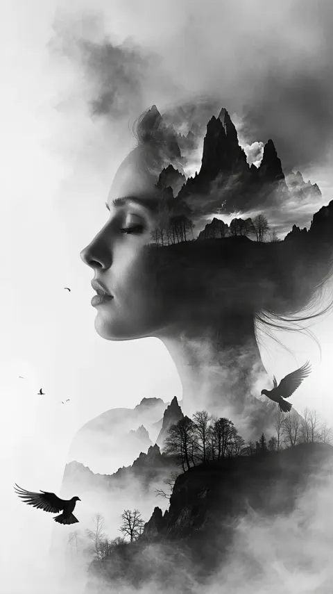 Woman's Face Heaven And Hell Fusion