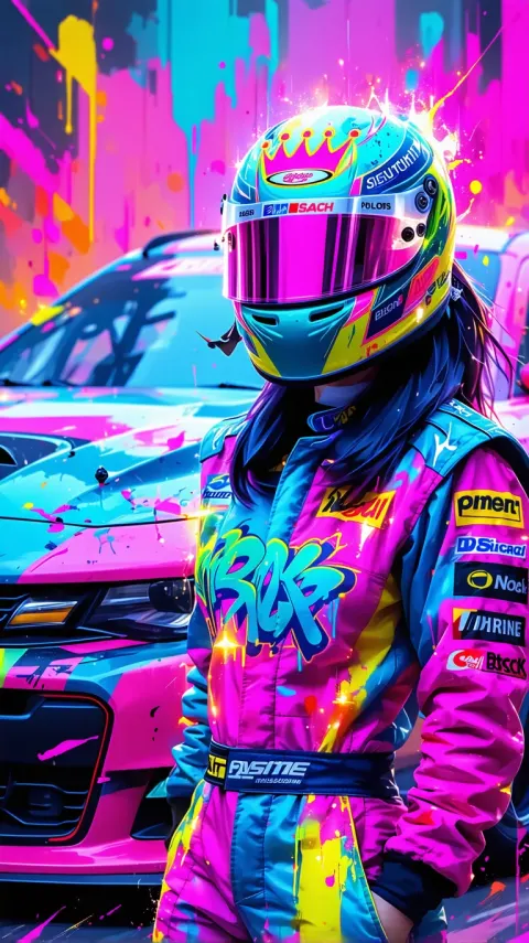 Neon Graffiti Racing Driver Portrait