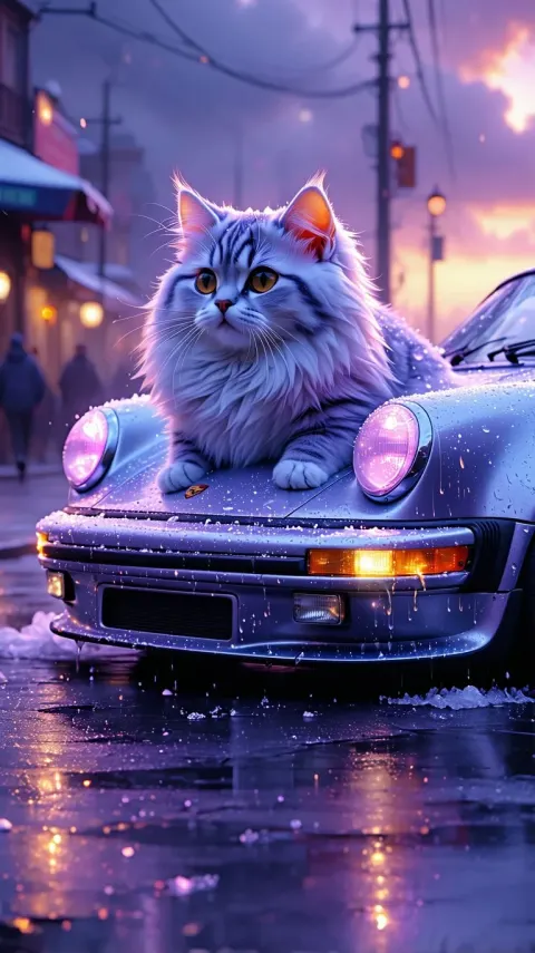 Feline Car Hybrid Dusk Landscape