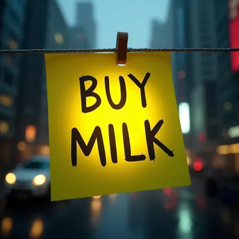 Buy Milk Sticky Note Over Futuristic City
