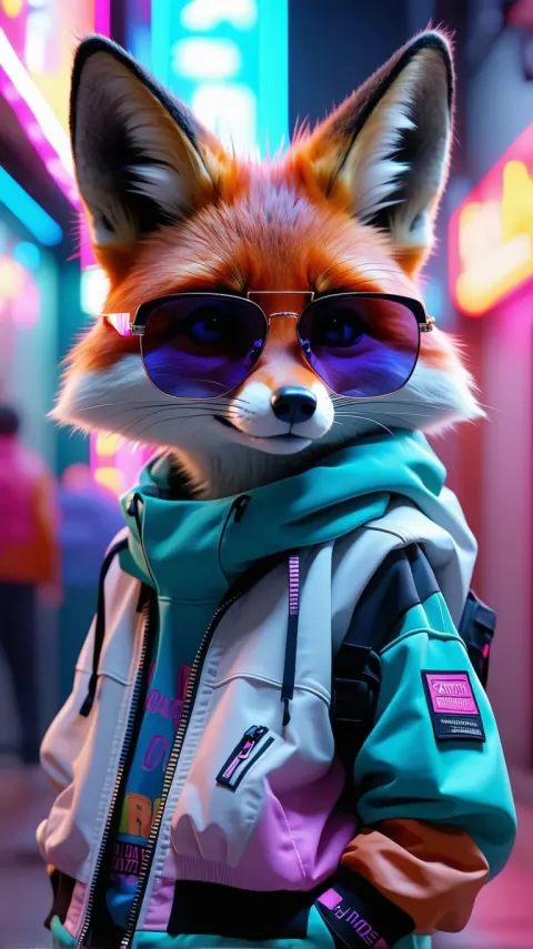 Neon Cartoon Fox With Sunglasses