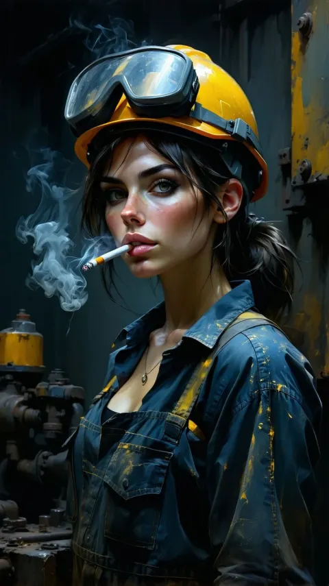 Industrial Worker Woman Smoking