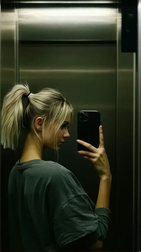 Swedish Woman Selfie In Elevator