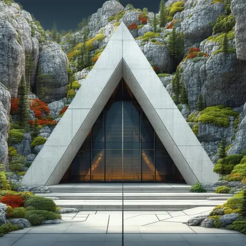 Triangular Glass Marvel in a Rocky Landscape
