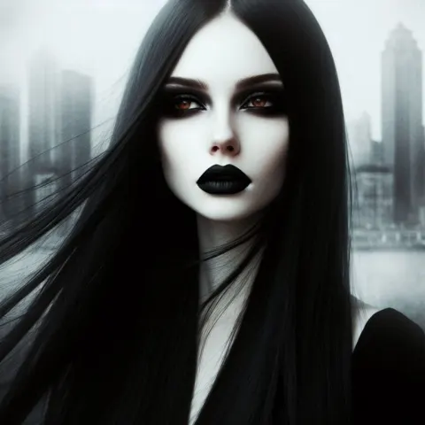 Goth Girl in Foggy Cityscape Background