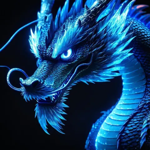 Bioluminescent Anime Dragon Against Black Void
