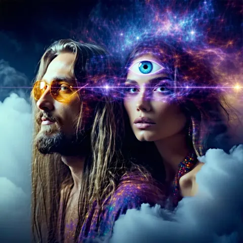 Psychedelic Hippy Woman Portrait