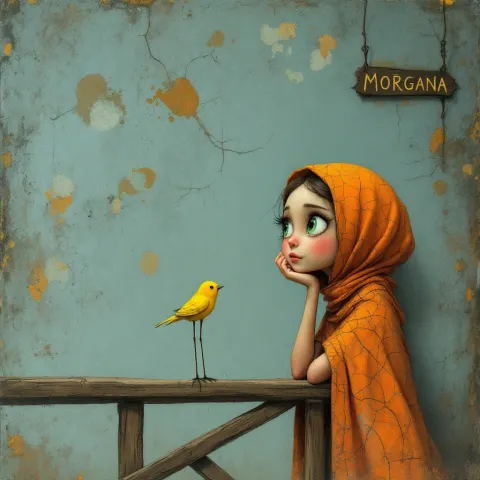 Girl With Bird Contemplative Portrait