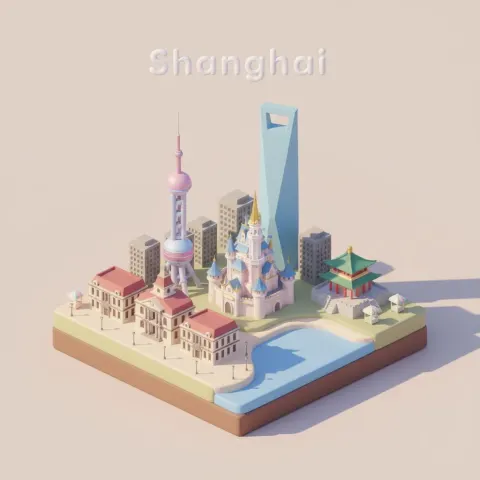 Miniature Shanghai City Isometric Art