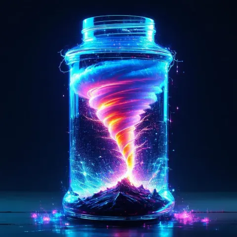Neon Tornado Trapped Inside a Glass Jar