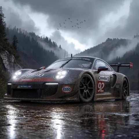Porsche Race Car Rain Mountains