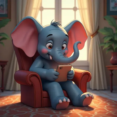 Elephant on a Chair Scrolling an iPhone