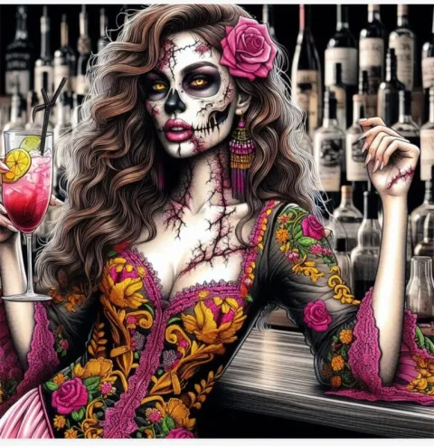Gorgeous Zombie Woman in Bar Scene