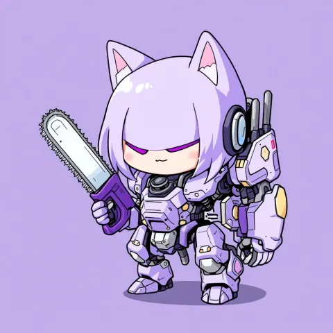 Lavender Chibi Chainsaw Mecha Girl