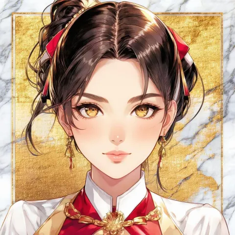 Reimu Hakurei Framed in Gold and Marble
