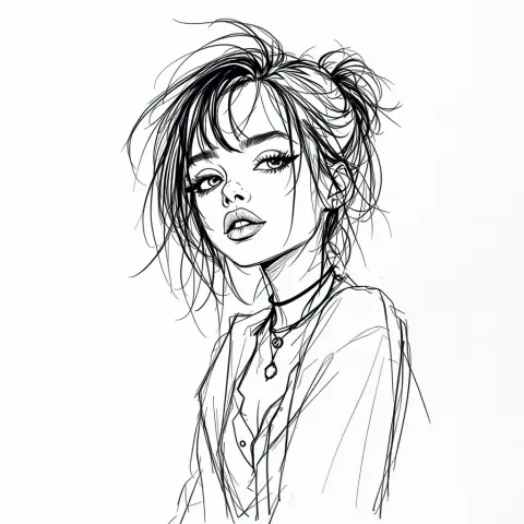 Punk Girl Continuous Line Art
