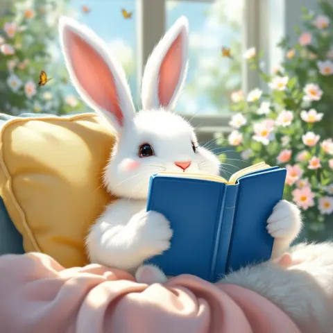 White Rabbit Reading Oil Painting