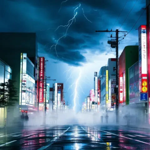 Tokyo Street Struck by Dramatic Lightning