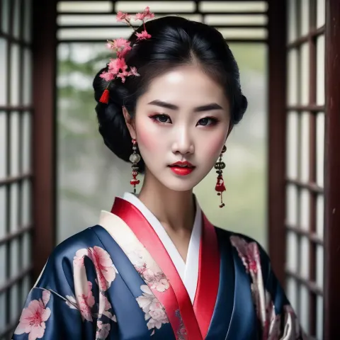 Asian Woman Kimono Porcelain Skin