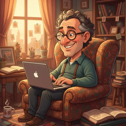 Man Glasses Armchair Pixar Caricature