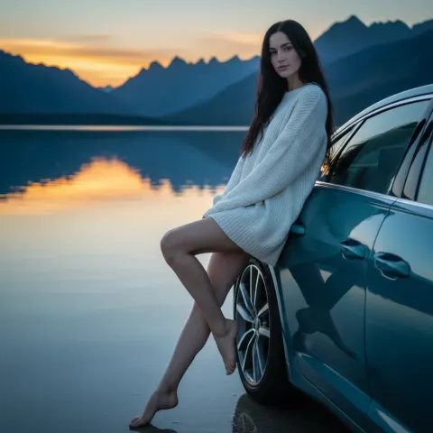 Woman Lake Audi Sunset Portrait
