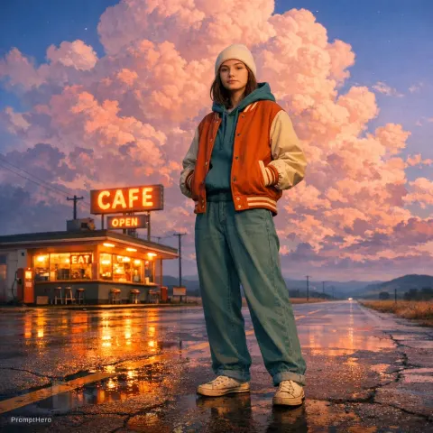 Retro Cafe Dreamy Sky Illustration