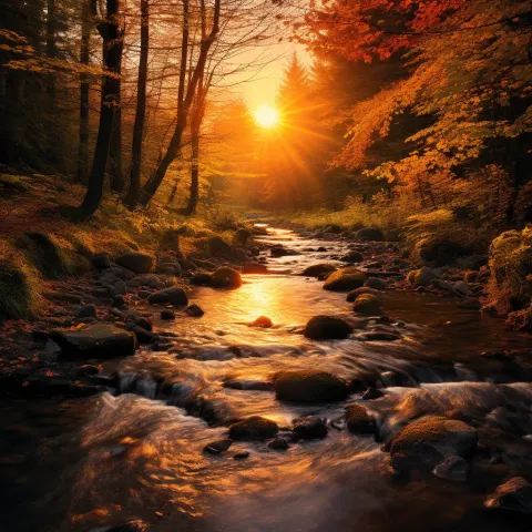 Stream Forest Autumn Landscape