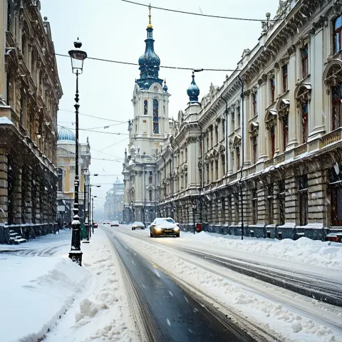 Bucharest Winter Snow Old Town