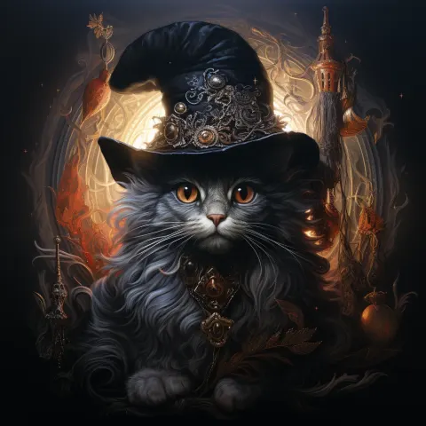 Fluffy Witch Cat Halloween Magical