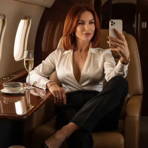 Woman Private Jet Luxury Portrait