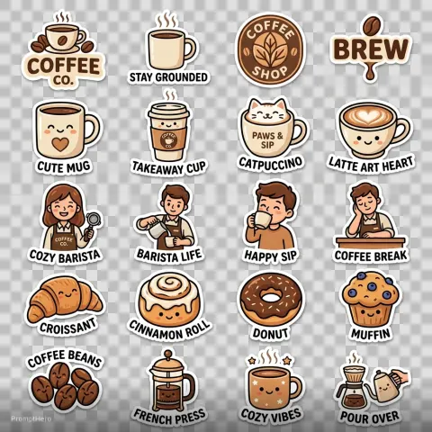 Coffee Shop Pastries Cozy Stickers
