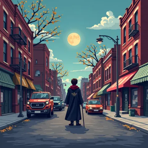 Pixel Harry Potter on a Brooklyn Street