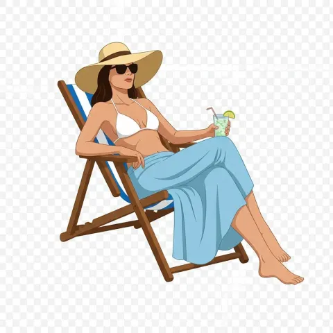 Woman Seated On Beach Chair