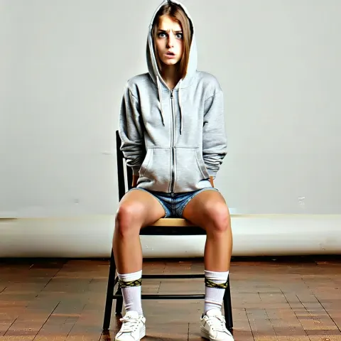 Woman In Casual Clothes Fearfully Tied