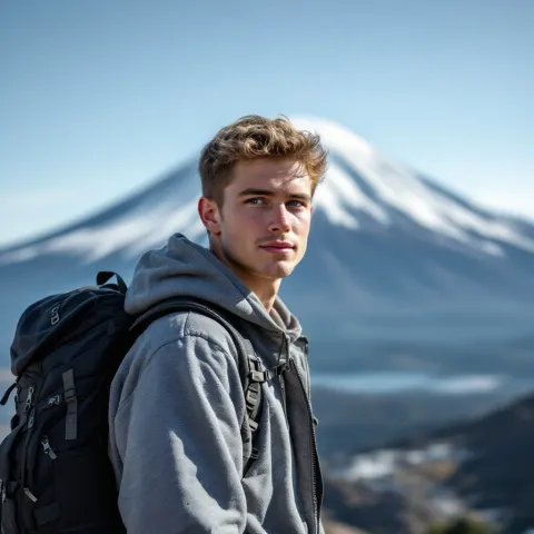 Man With Backpack Mount Fuji