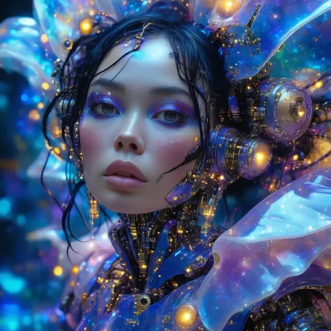 Bjork in Biomechanical Biopunk Fantasy Regalia