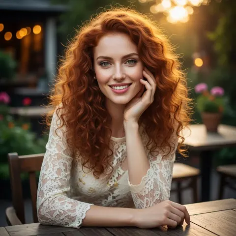 British Model Red Hair Garden Sunset