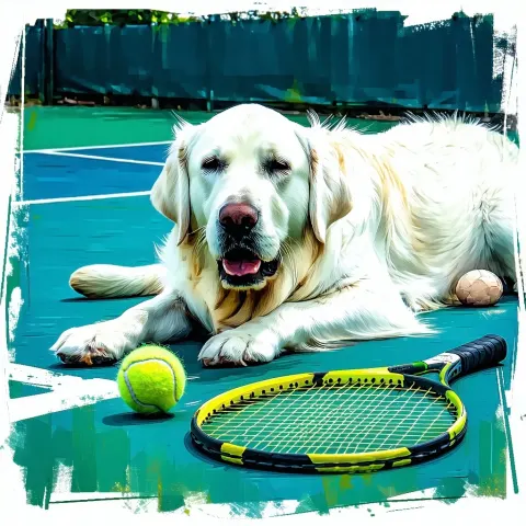 Dog Tennis Crayon Sketch Art