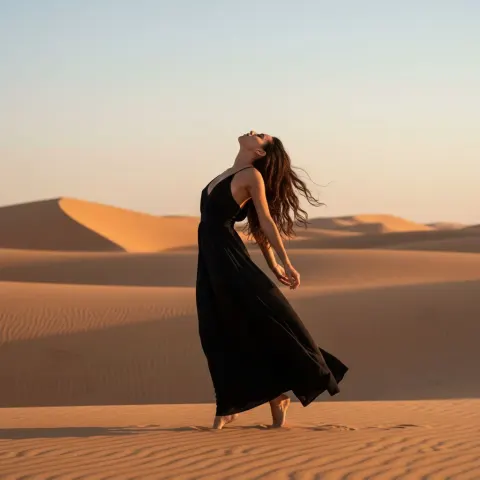 Woman Desert Golden Hour Freedom