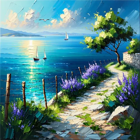Greek Island Village Path Painting